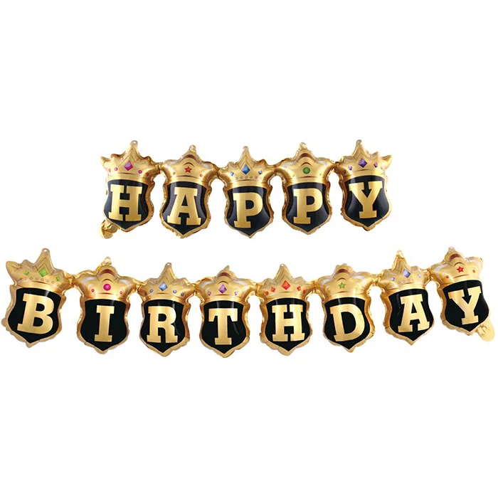 Набор шаров (39”/99 см) Короны, Happy Birthday, Черный/Золото