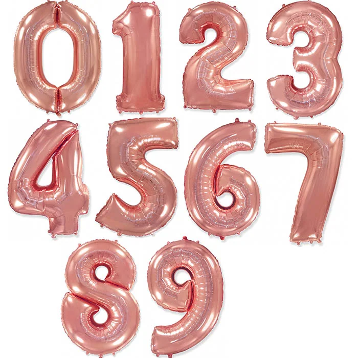 Шар (40”/102 см) Цифра, 1,2,3,4,5,6,7,8,9,0 Розовое Золото