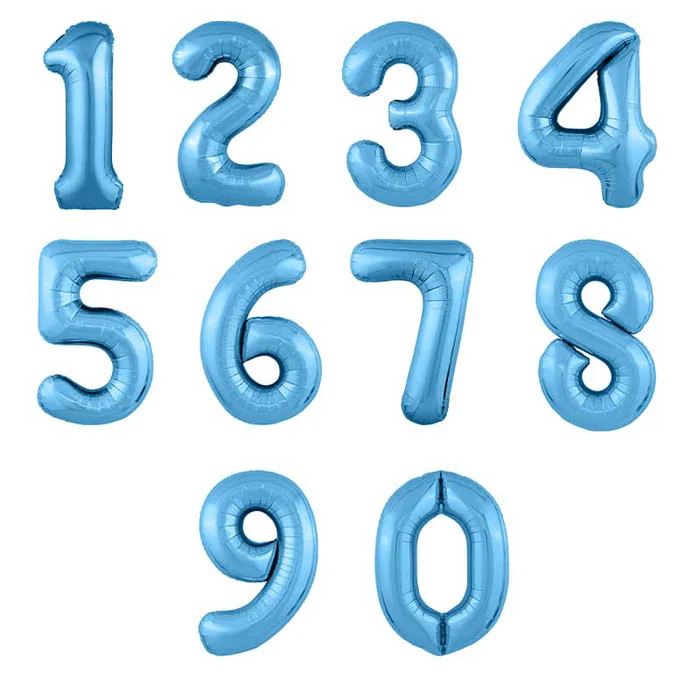 Шар (40”/102 см) Цифра 1, 2, 3, 4, 5, 6, 7, 8, 8, 0 Slim, Голубой