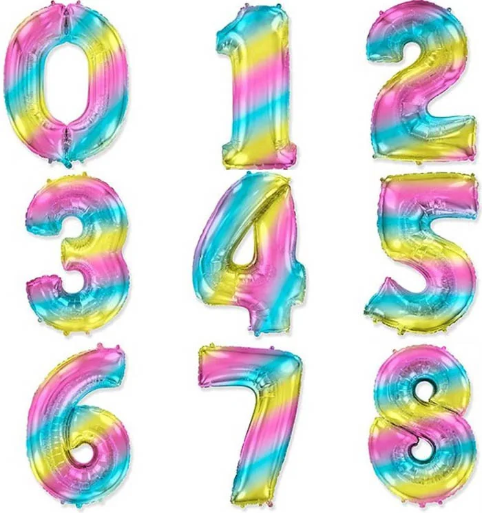 Шар (40”/102 см) Цифра, 1,2,3,4,5,6,7,8,9,0  Диагональная радуга, Градиент