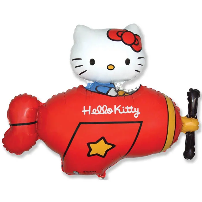 Шар (36″/91 см) Фигура, Хелло Китти в самолете / Hello Kitty Красный