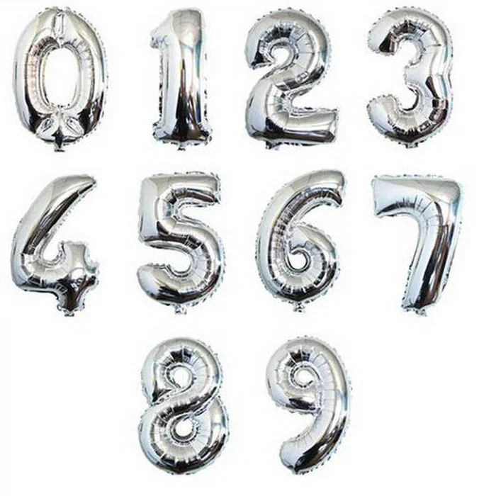 Шар (40”/102 см) Цифра 1,2,3,4,5,6,7,8,9,0  Серебро