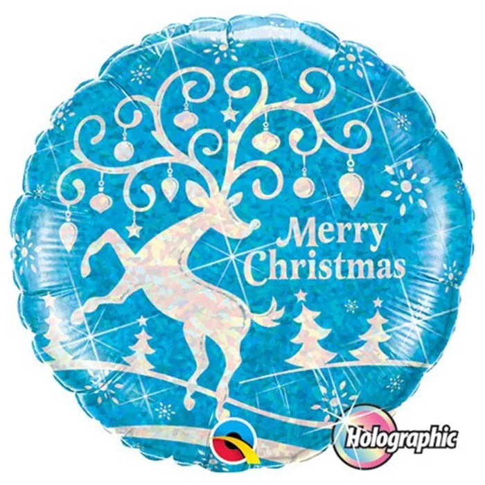 Шар (18”/46 см) Круг, Merry Cristmas Олень голограф