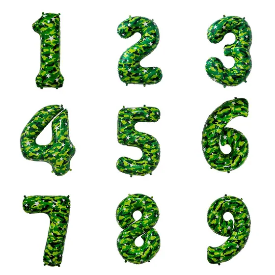 Шар (34”/86 см) Цифры 1,2,3,4,5,6,7,8,9,0 Камуфляж