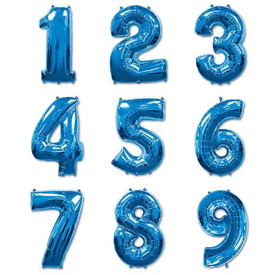 Шар (40”/102 см) Цифра 1,2,3,4,5,6,7,8,9,0  Синий