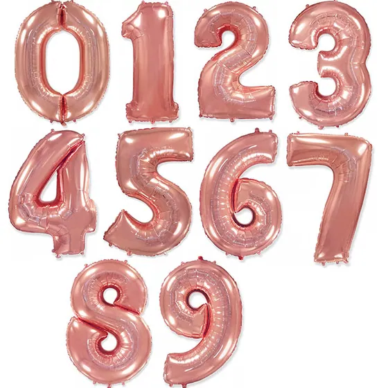 Шар (40”/102 см) Цифра, 1,2,3,4,5,6,7,8,9,0 Розовое Золото