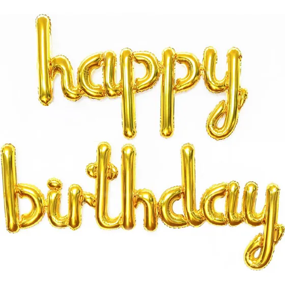 Набор шаров из фольги (17”/43 см) Мини-Надпись “Happy Birthday”, Золото