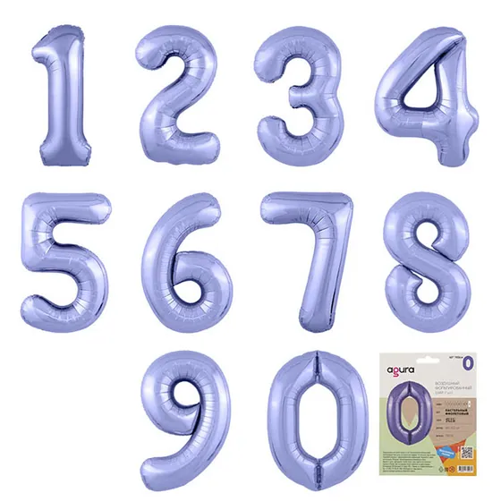 Шар (40”/102 см) Цифра 1, 2, 3, 4, 5, 6, 7, 8, 9, 0 Slim, Пастельный фиолетовый
