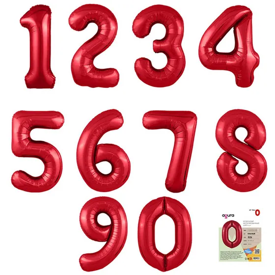Шар (40”/102 см) Цифра 1, 2, 3, 4, 5, 6, 7, 8, 9, 0 Slim, Красный