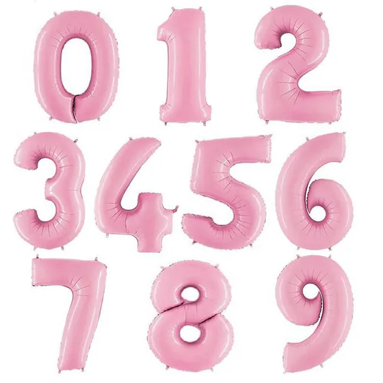 Шар (40”/102 см) Цифры 1,2,3,4,5,6,7,8,9,0 Розовый, Макарунс