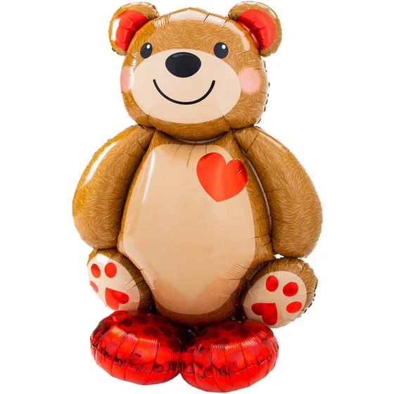Шар 3D (36”/91 см) Фигура на подставке, Мишка с сердцем