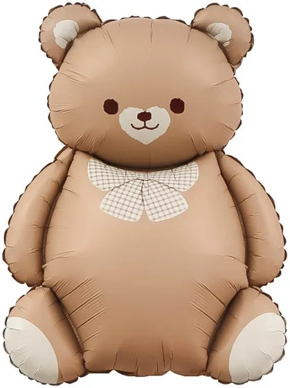 Шар (35”/89 см) Фигура, Мишка с бантом, Коричневый, Сатин