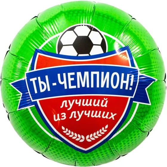 Шар (18”/46 см) Круг, Футбол, Ты Чемпион!