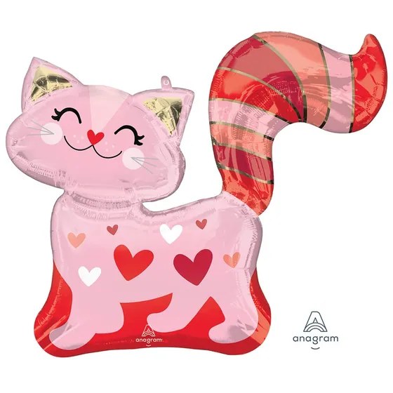 Шар (31”/78 см)  Фигура, Кошка розовая с сердцами