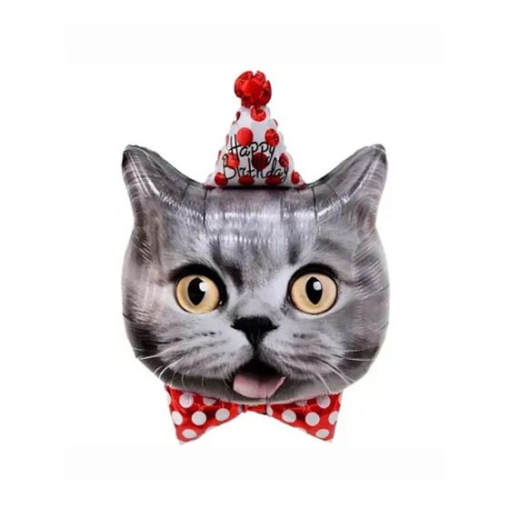 Шар (29”/74 см) Фигура, Серый котик в колпачке